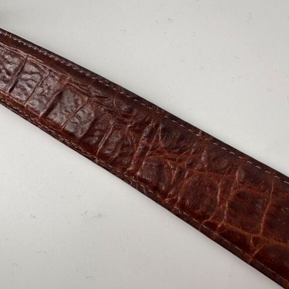 Vintage MCM Women's Crocodile Embossed Leather Silver Buckle Waist Belt Brown - Picture 8 of 16